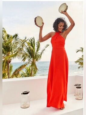 BODEN Kiera Red Halter Maxi Dress